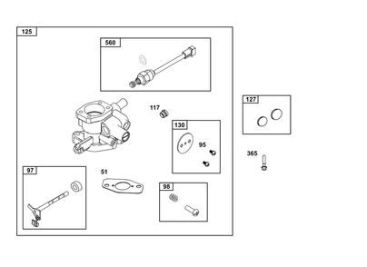 Carburetor Group Diagram and Parts List for 389575-0117-E1  Briggs and Stratton Engine